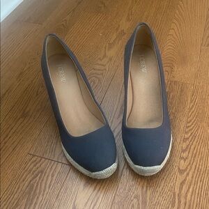 J. Crew Women's Navy Blue Canvas Espadrille Wedges - Size 7.5